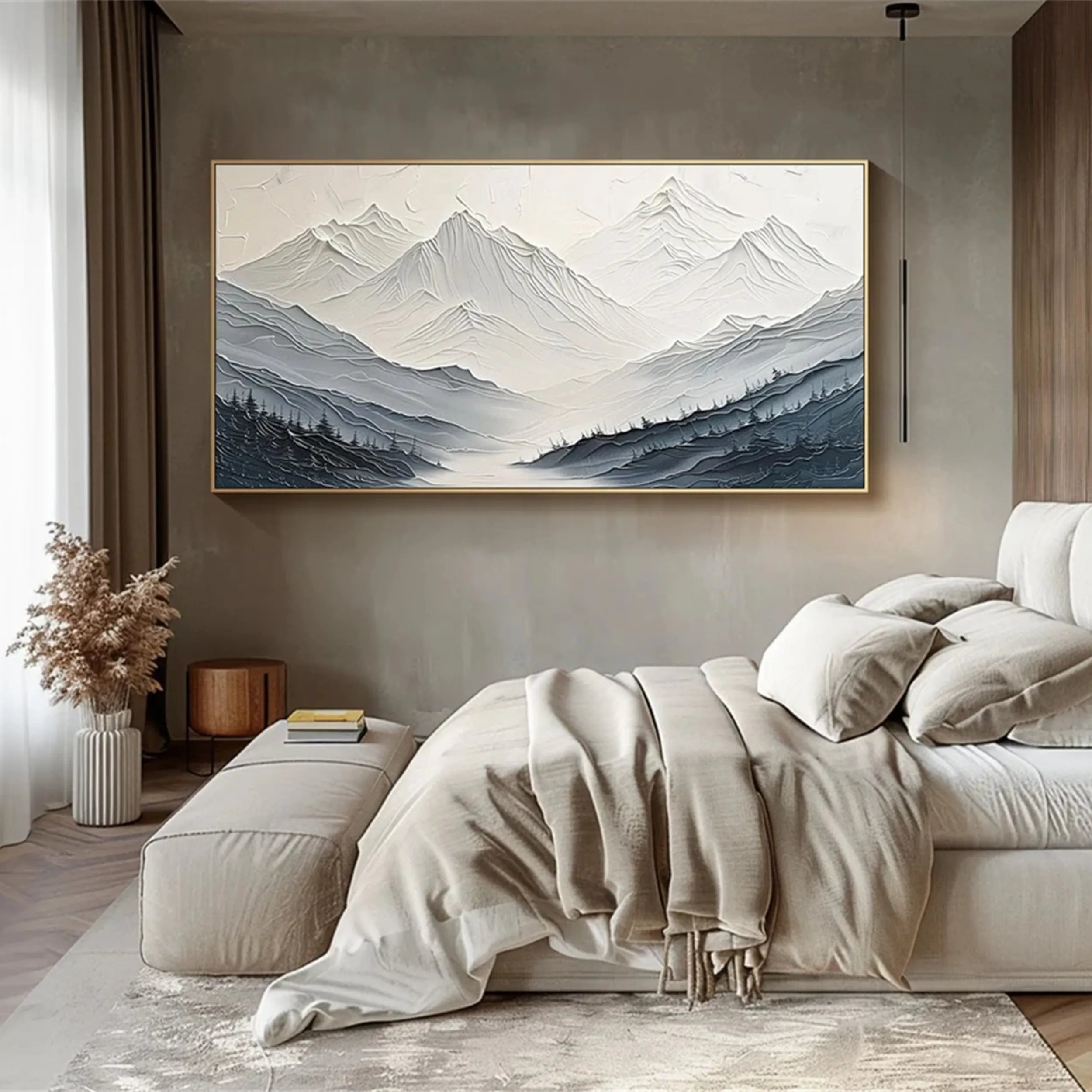 Textured Mountain & Forest Painting - Modern Abstract Landscape #JJ 379