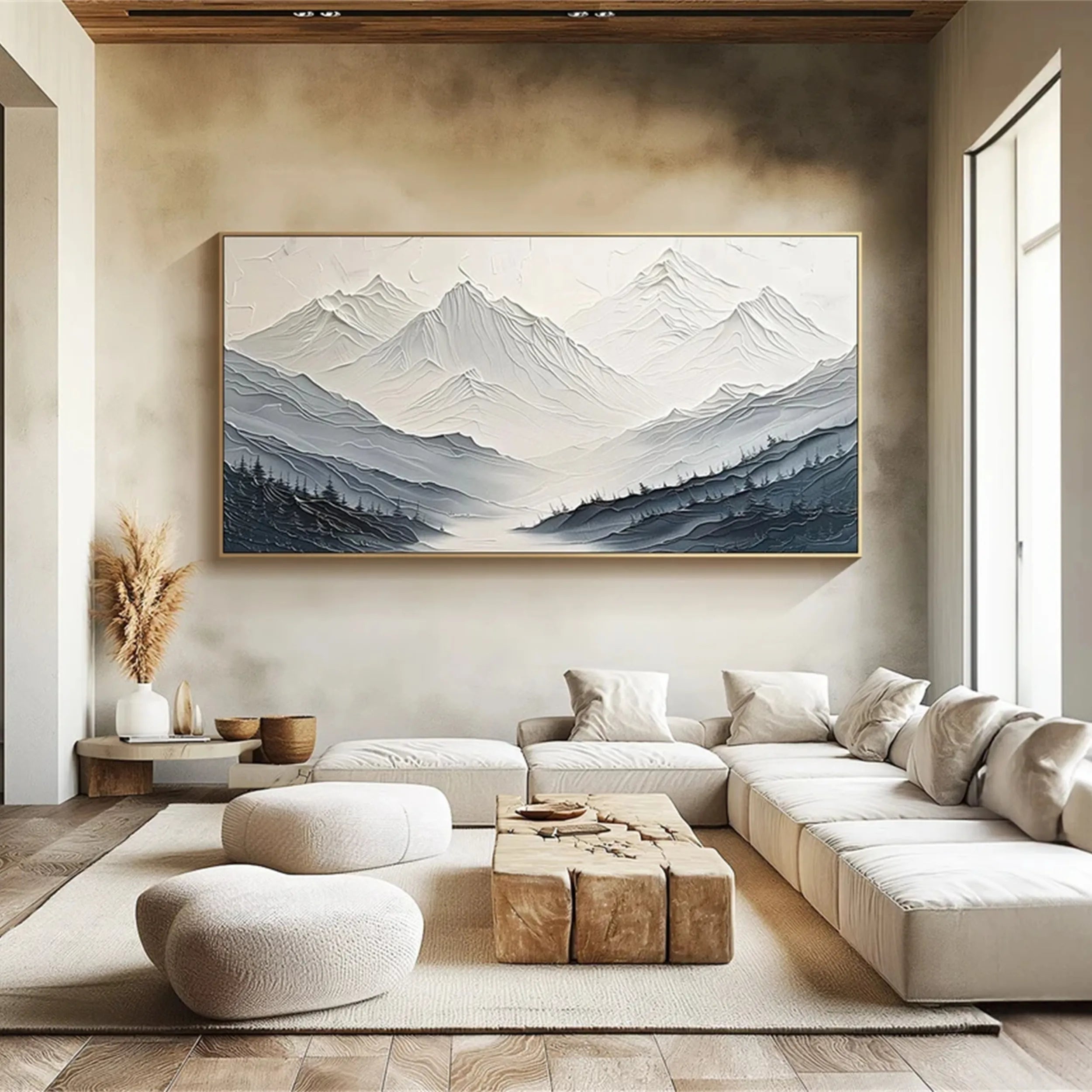 Textured Mountain & Forest Painting - Modern Abstract Landscape #JJ 379