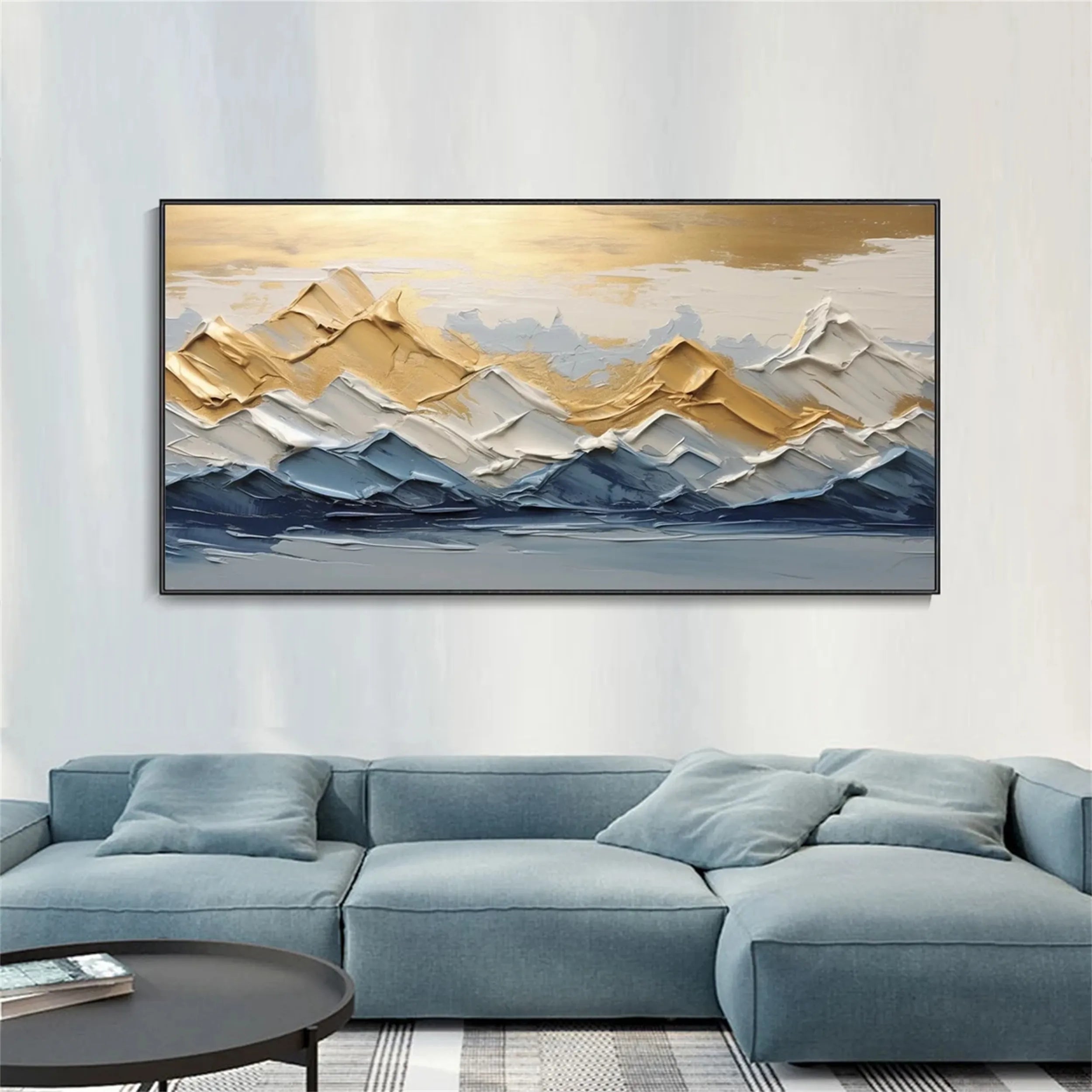 Abstract Layered Mountain Art - Horizontal Textured Canvas