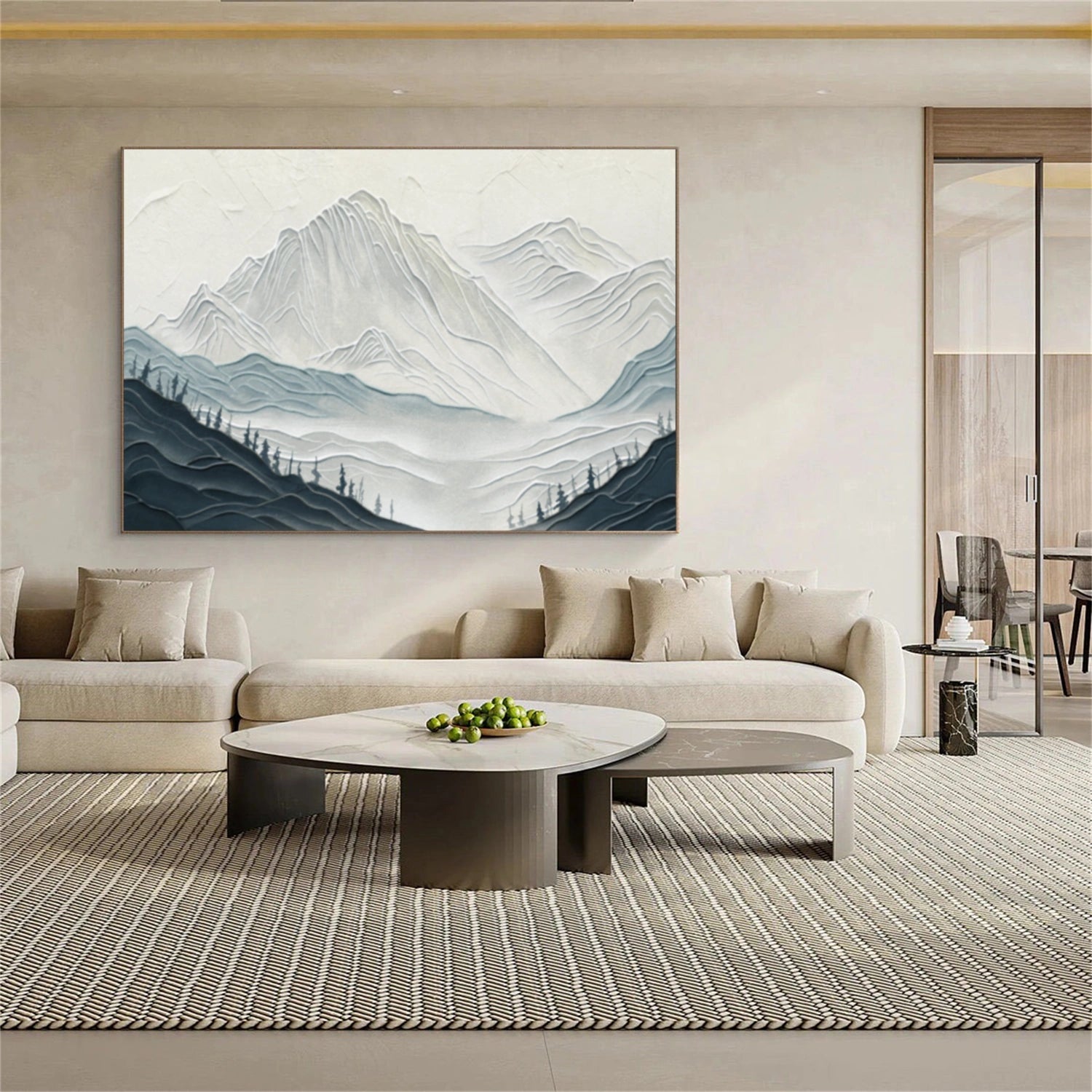 Abstract Blue Mountain Painting | Textured Landscape Wall Art #JJ 388