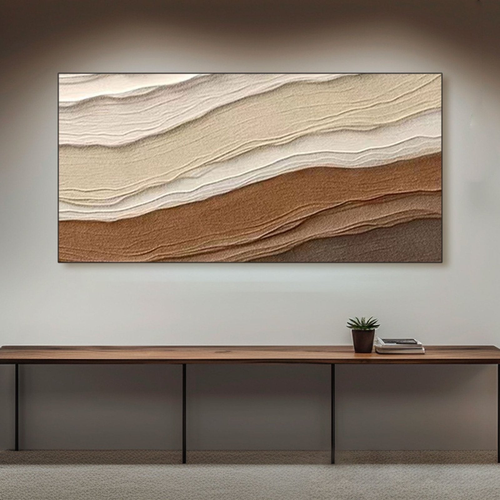 Minimalist Textured Painting - Beige and Brown Wall Art #TC 174