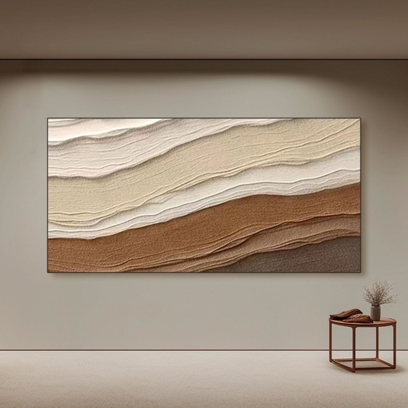 Minimalist Textured Painting - Beige and Brown Wall Art #TC 174