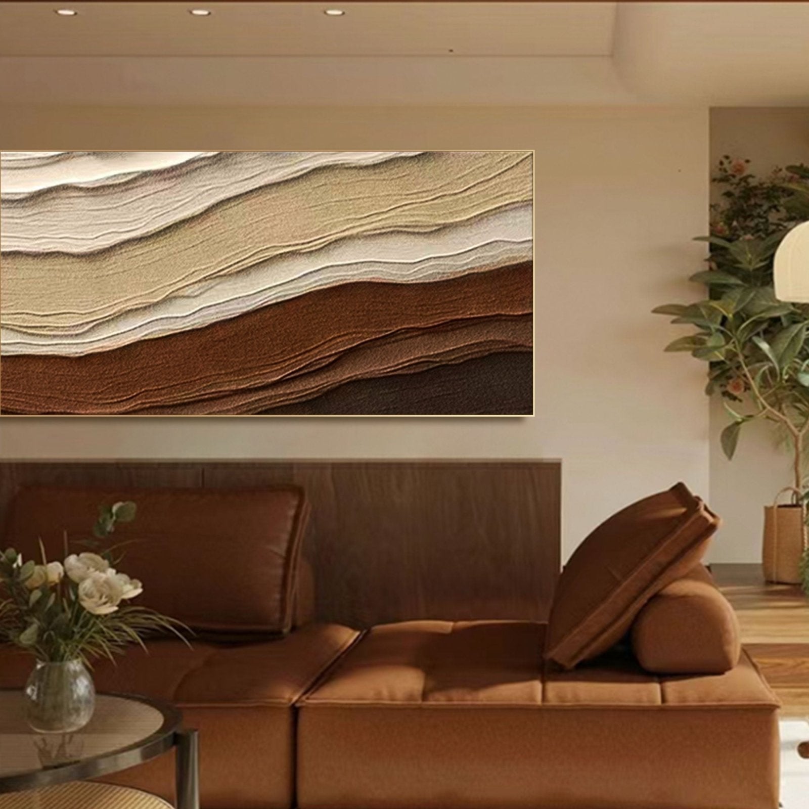 Minimalist Textured Painting - Beige and Brown Wall Art #TC 174