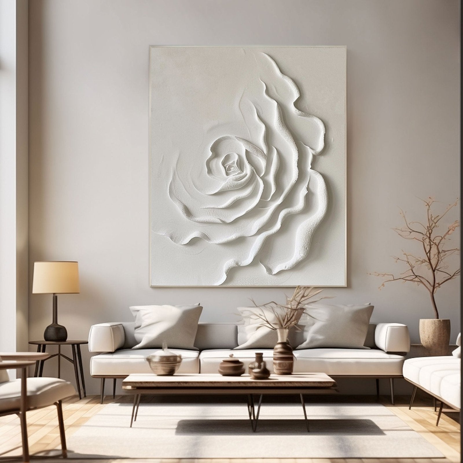 Contemporary White Rose Painting - Textured Floral Artwork #TC 175