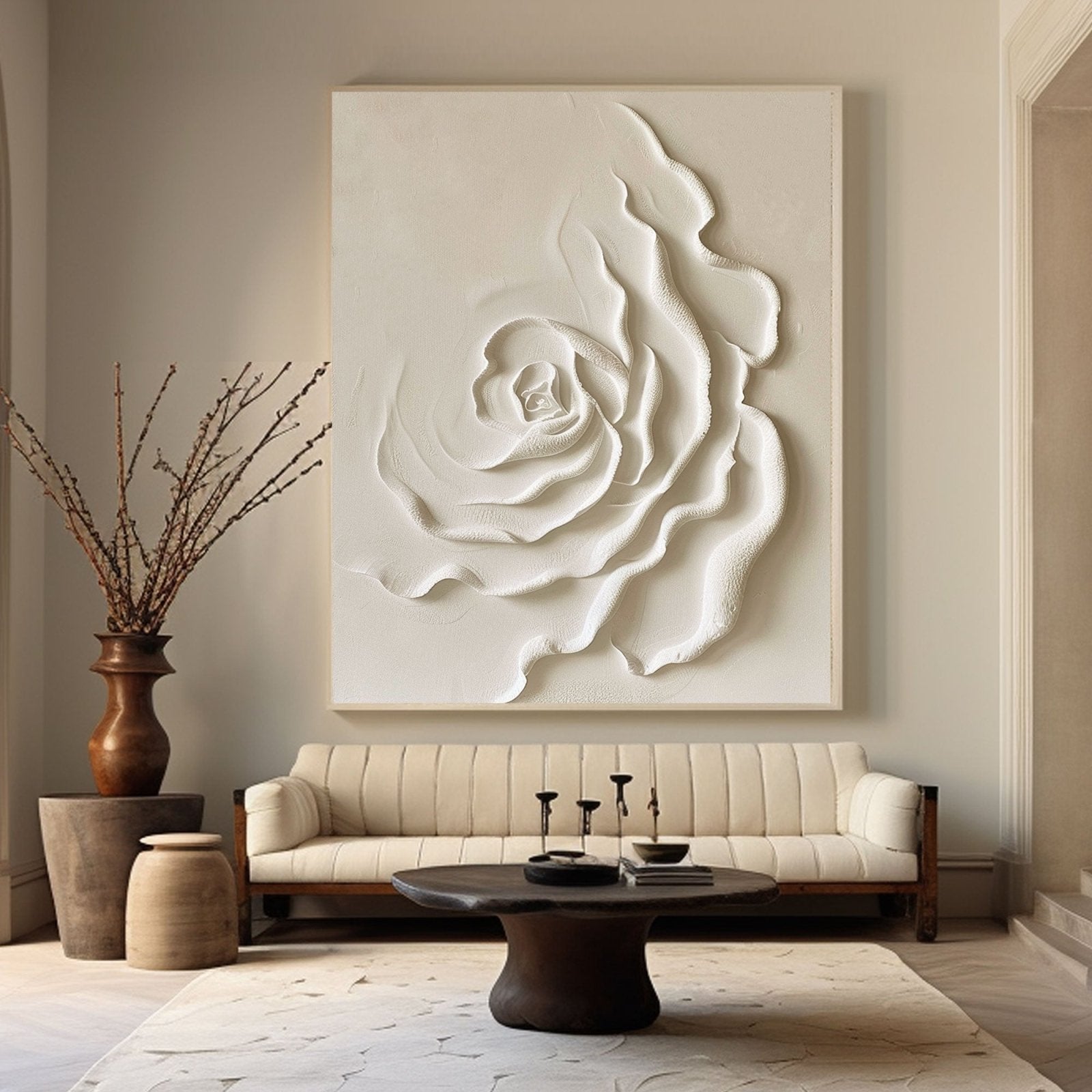 Textured White Flower Canvas Art - Elegant Floral Design