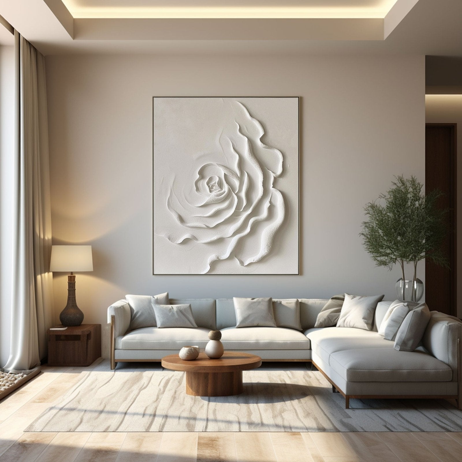 Contemporary White Rose Painting - Textured Floral Artwork #TC 175