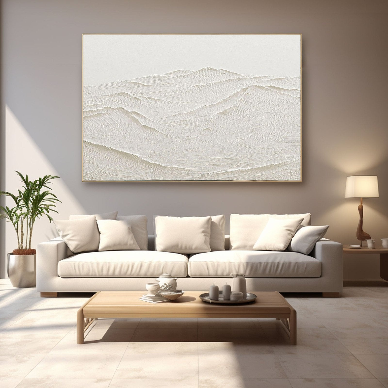 Oversized White Plaster Wall Art - Abstract Landscape