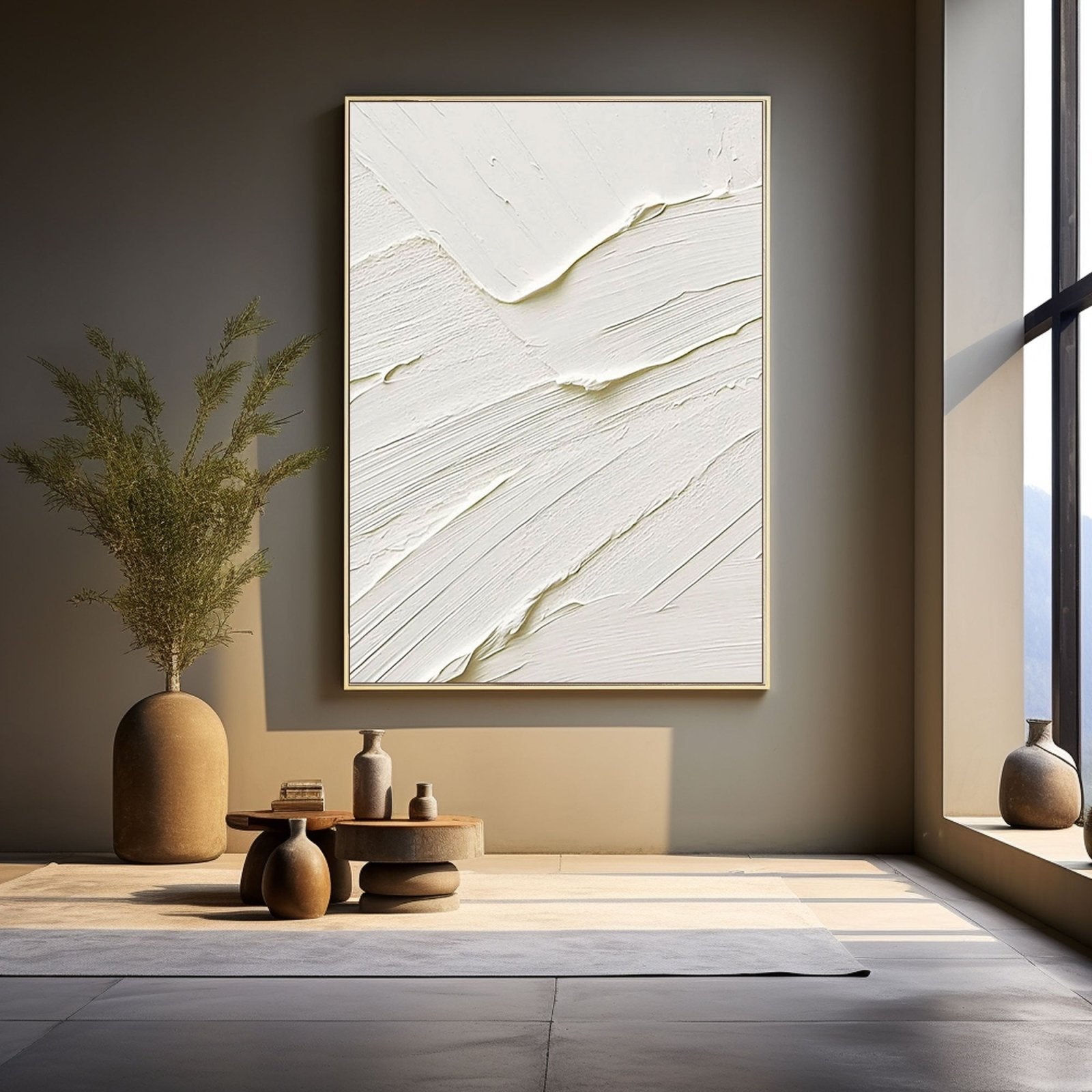 Minimalist White Texture Wall Art – Modern Abstract Canvas #TC 179