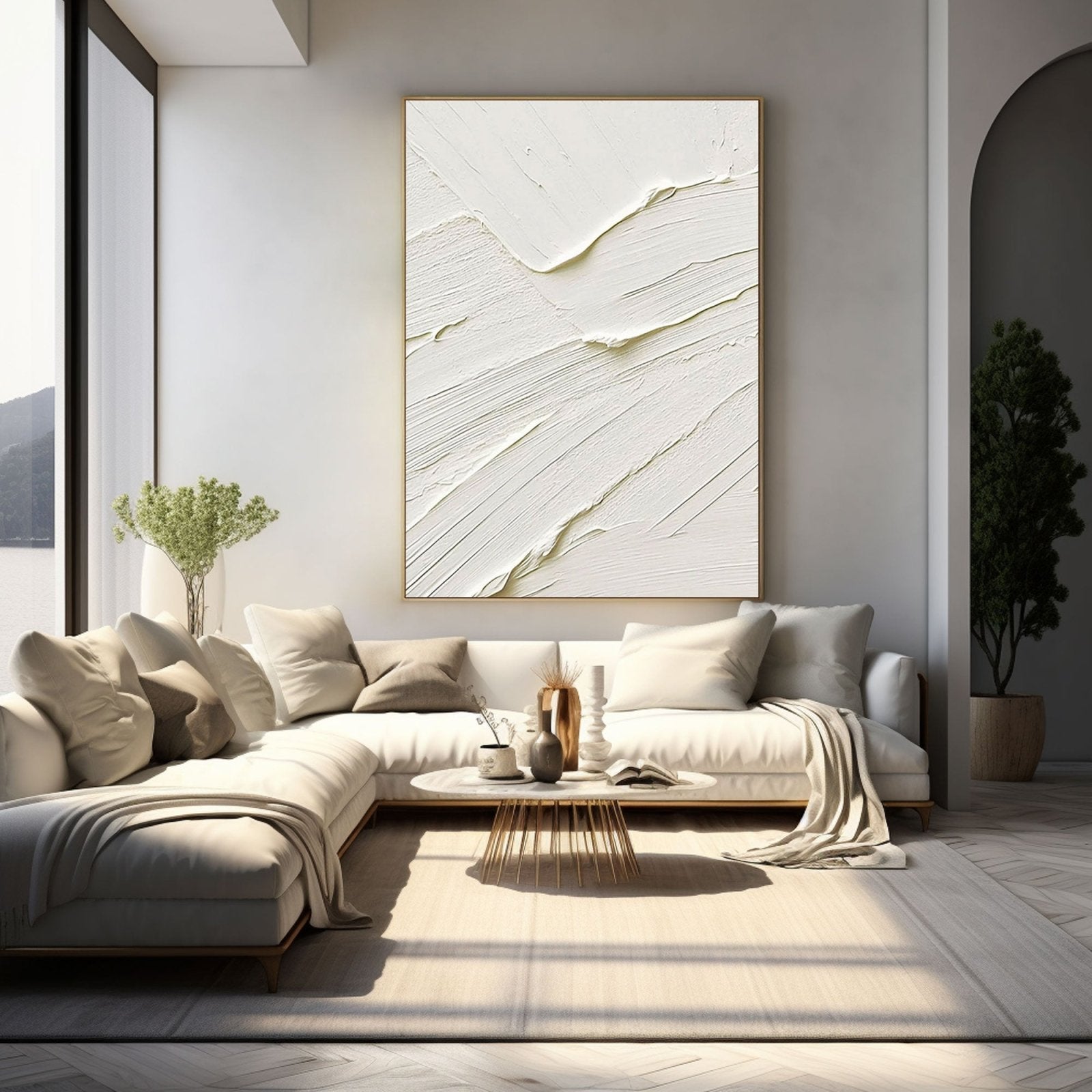 Minimalist White Texture Wall Art – Modern Abstract Canvas #TC 179