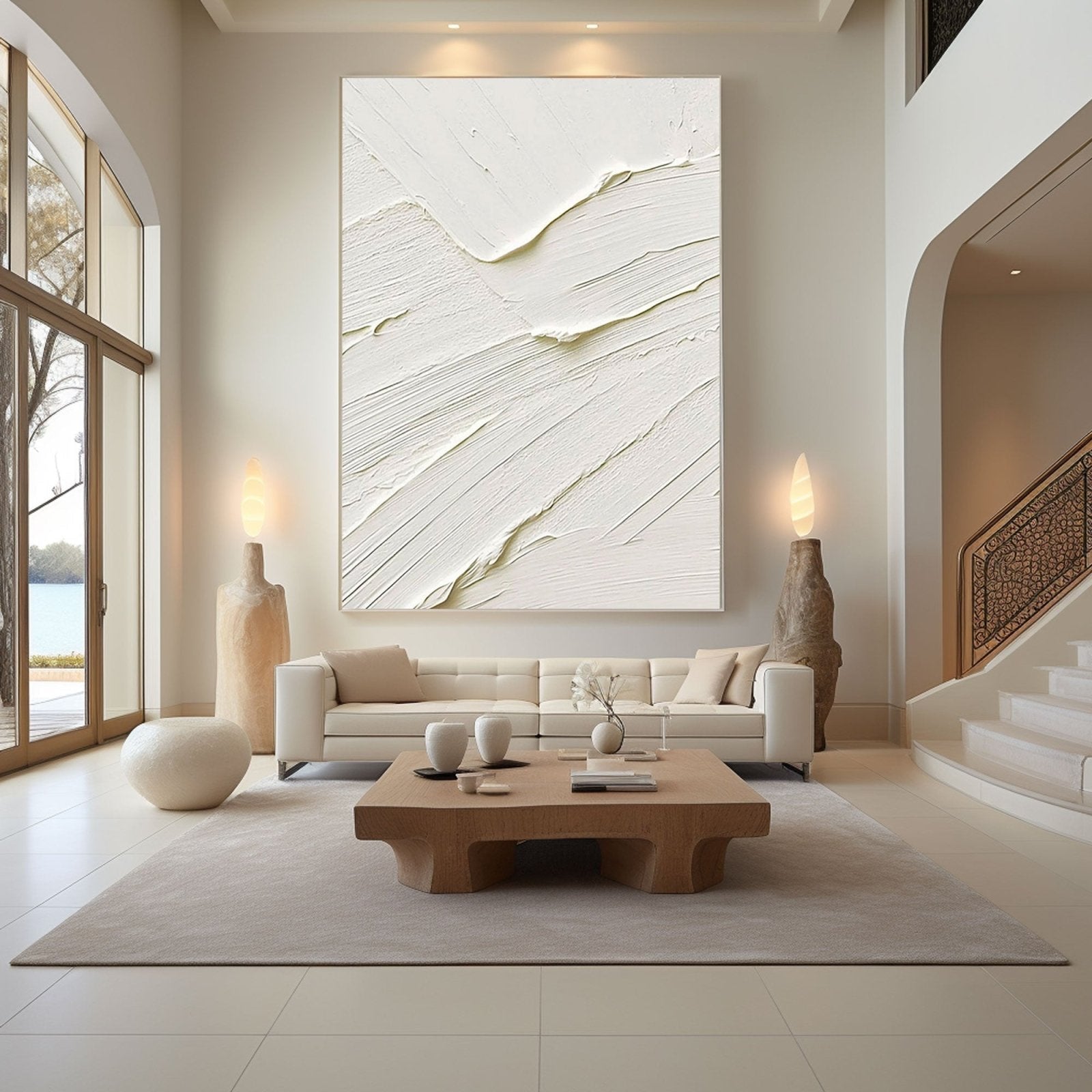 Handcrafted White Plaster Art – Large Textured Modern Wall Decor