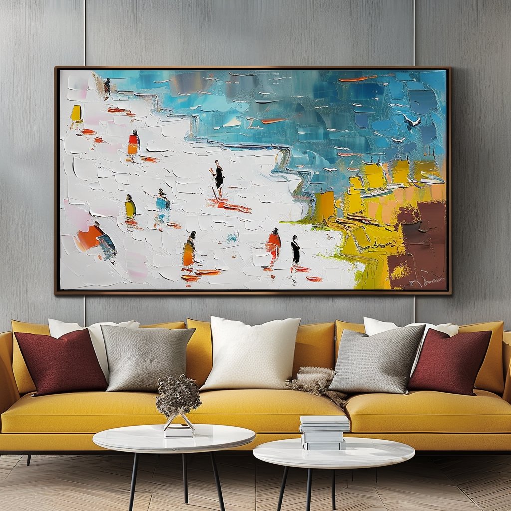 Colorful Beach Scene Painting – Abstract Coastal People Artwork