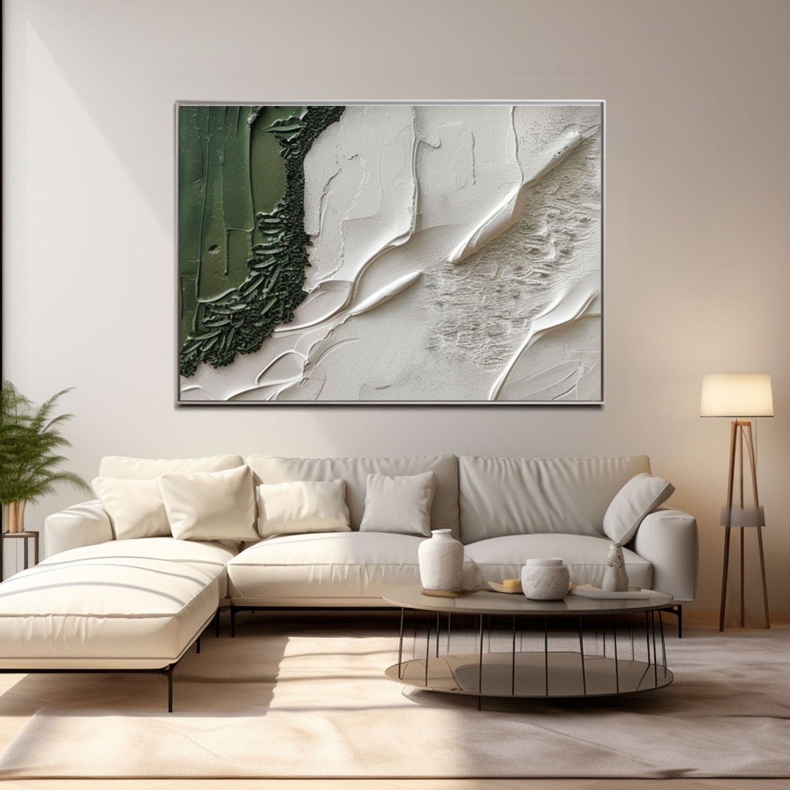 Textured  Wall Art | | Abstract Green and White Wall Decor Canvas #TC 229