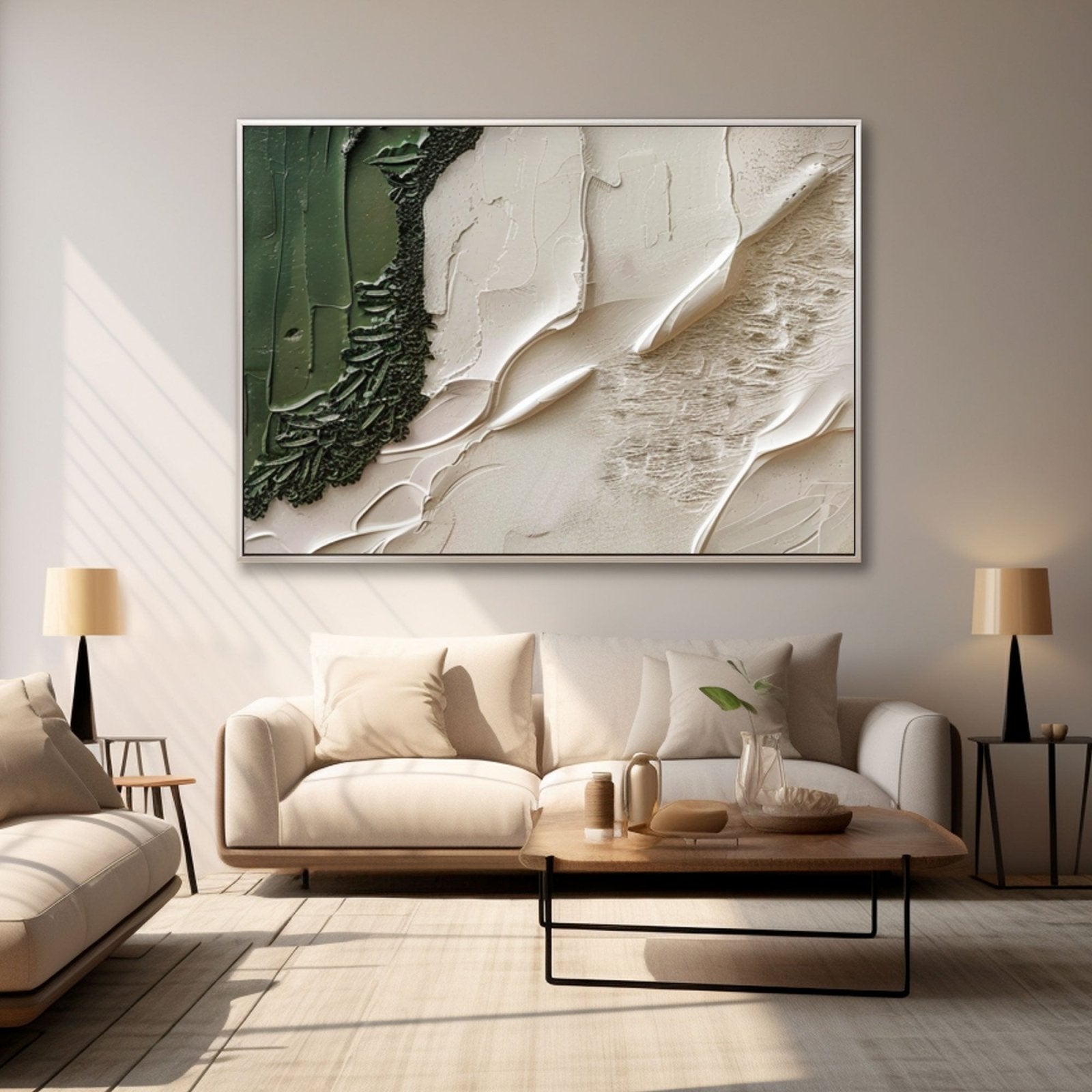 Textured  Wall Art | | Abstract Green and White Wall Decor Canvas #TC 229