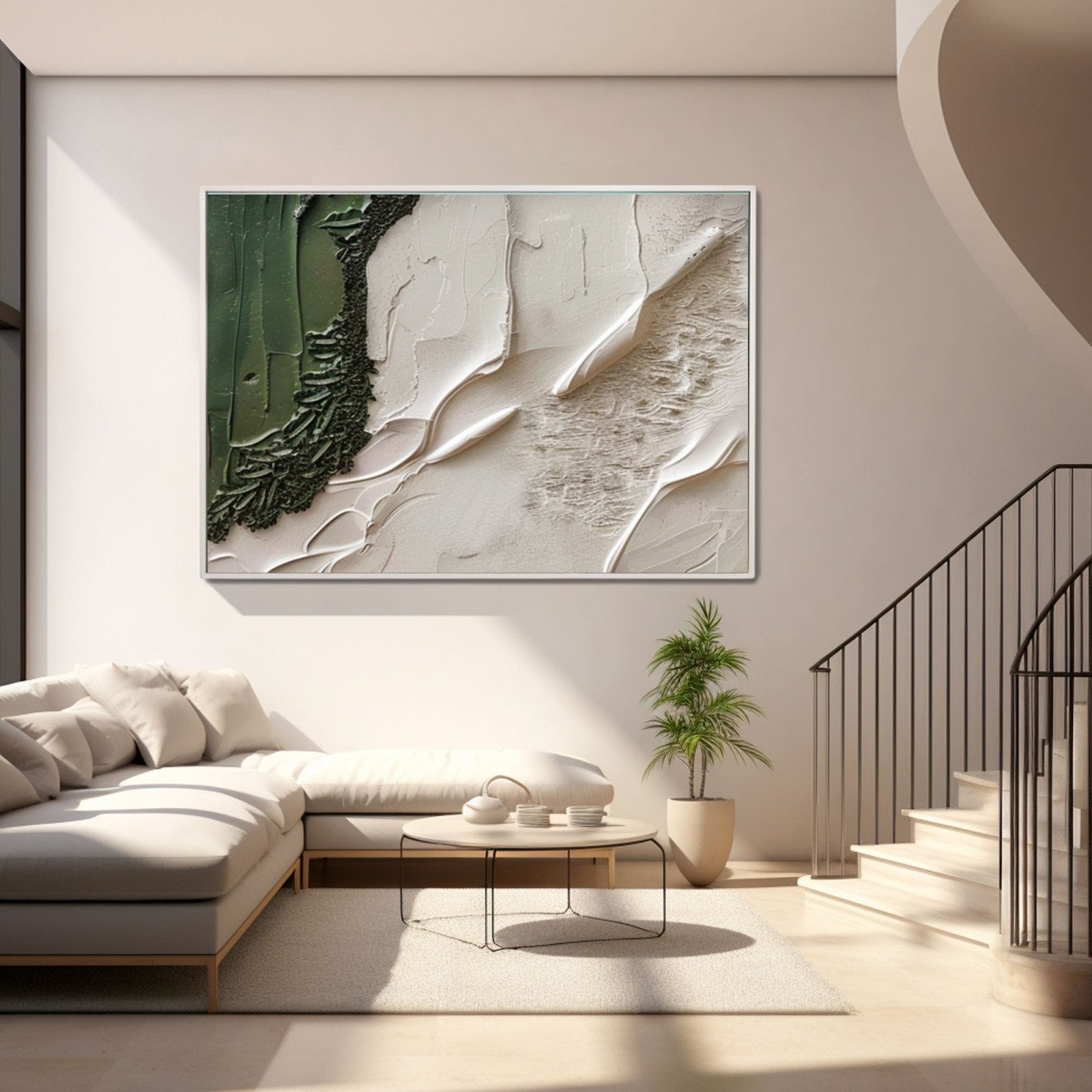 Textured  Wall Art | | Abstract Green and White Wall Decor Canvas #TC 229