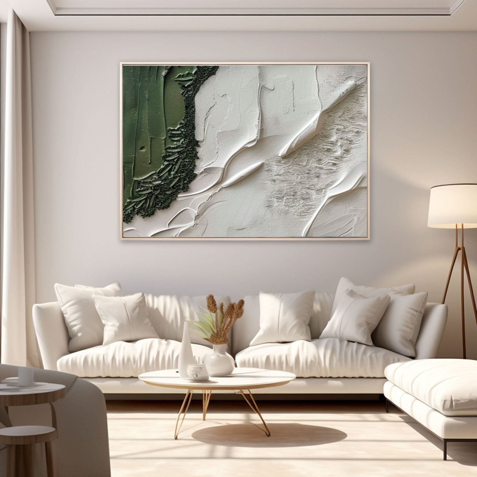 Textured  Wall Art | | Abstract Green and White Wall Decor Canvas #TC 229