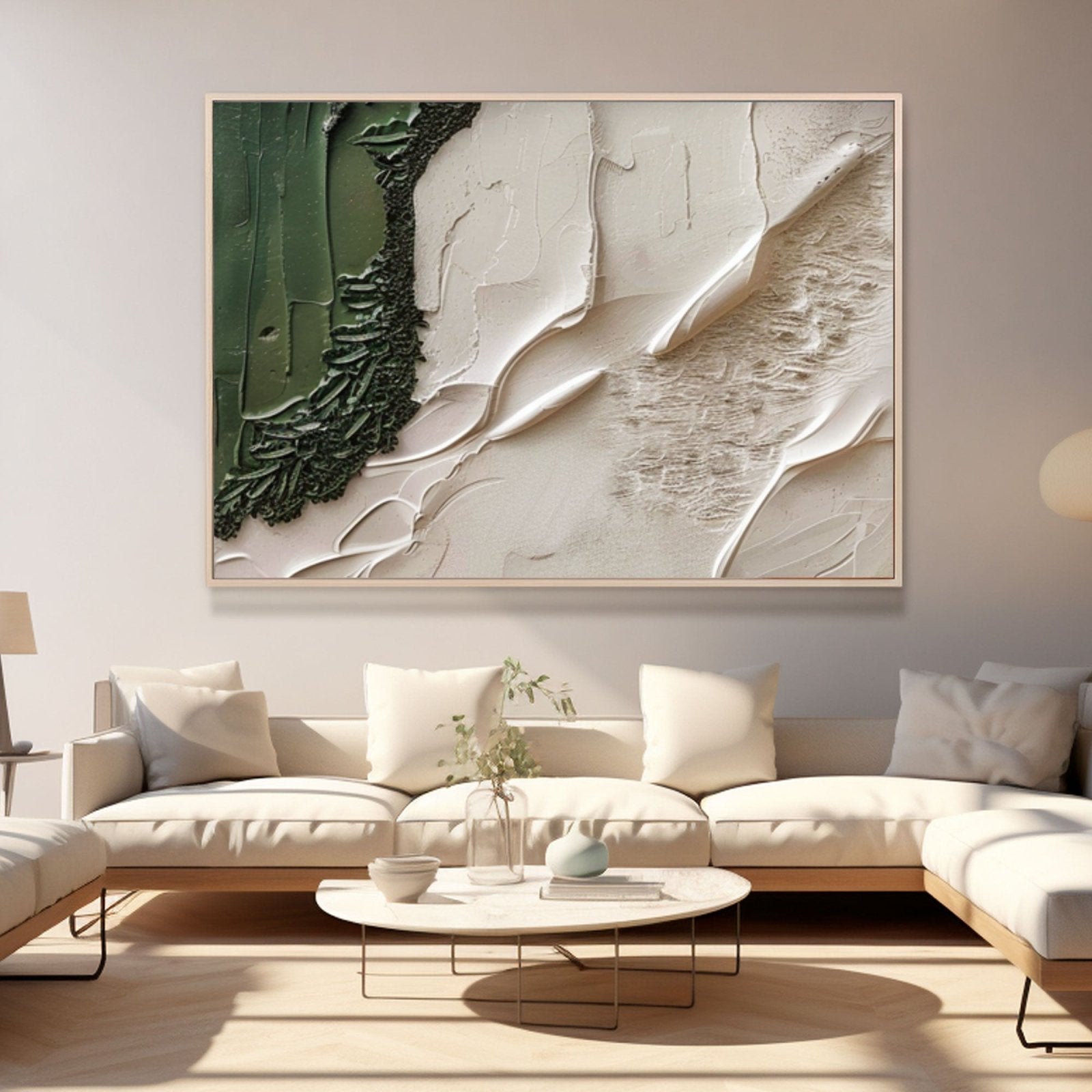 Textured  Wall Art | | Abstract Green and White Wall Decor Canvas #TC 229