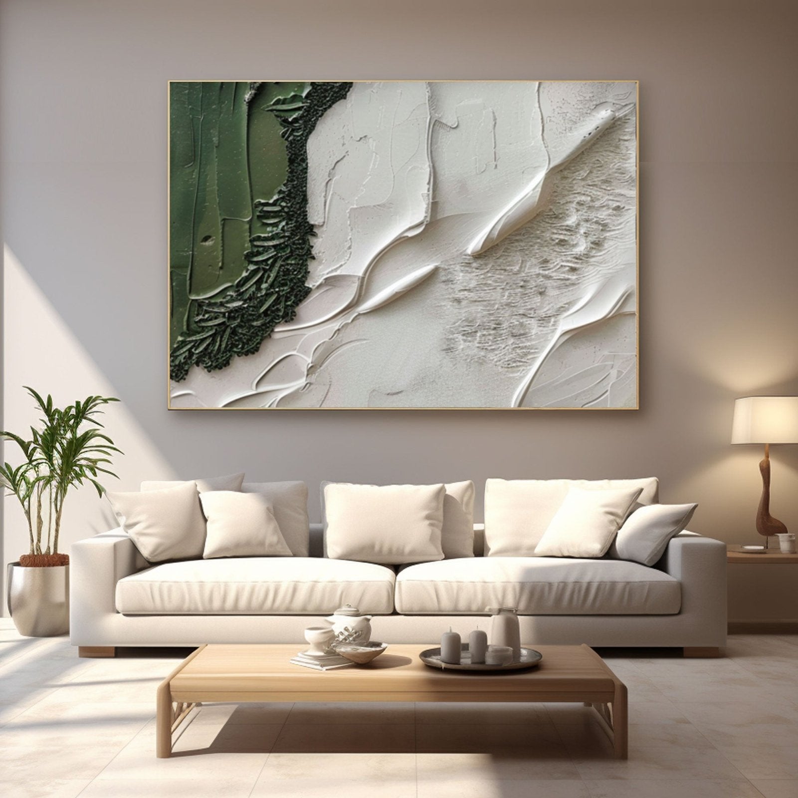Textured  Wall Art | | Abstract Green and White Wall Decor Canvas #TC 229