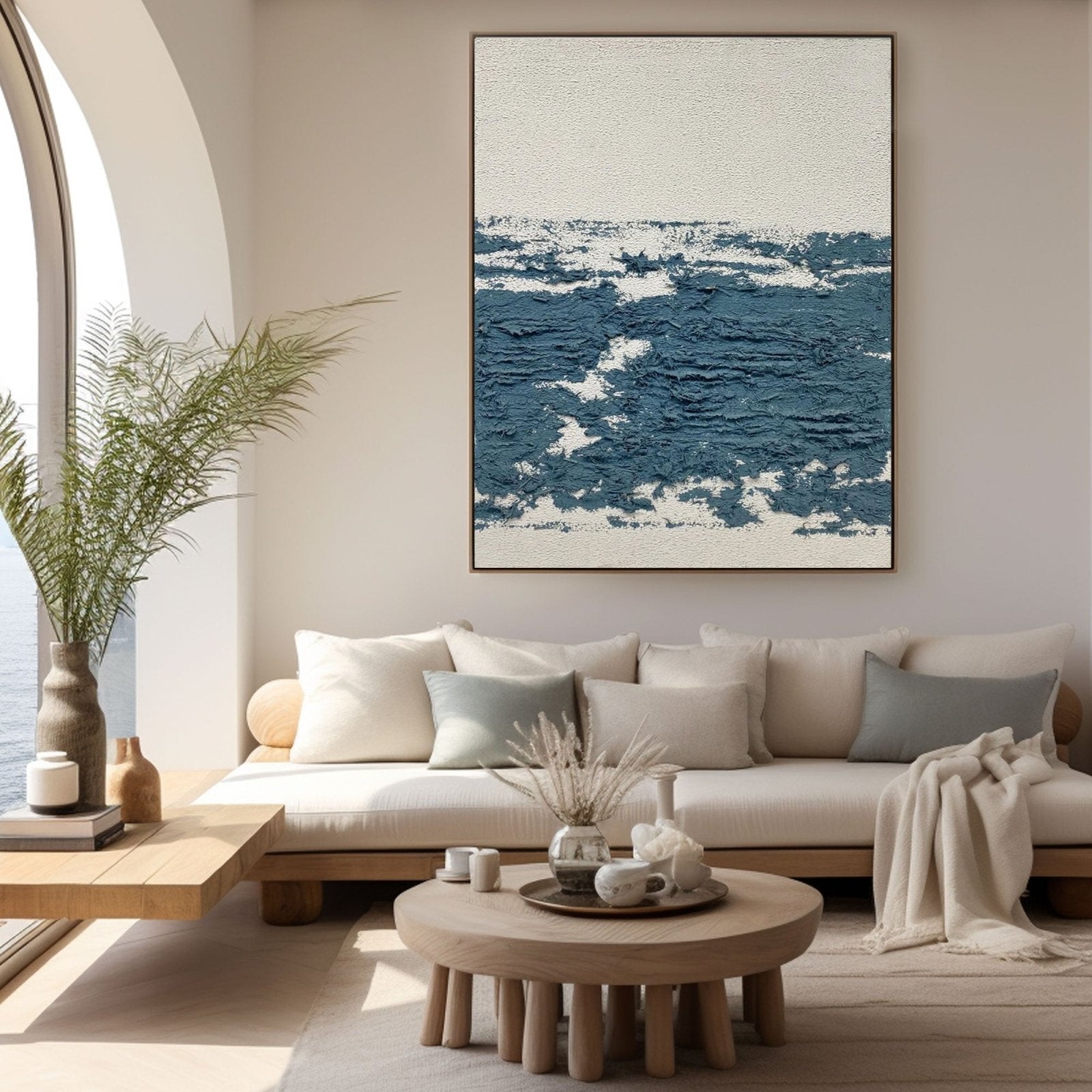 Abstract Blue Seascape | Textured Horizon Line Art Painting