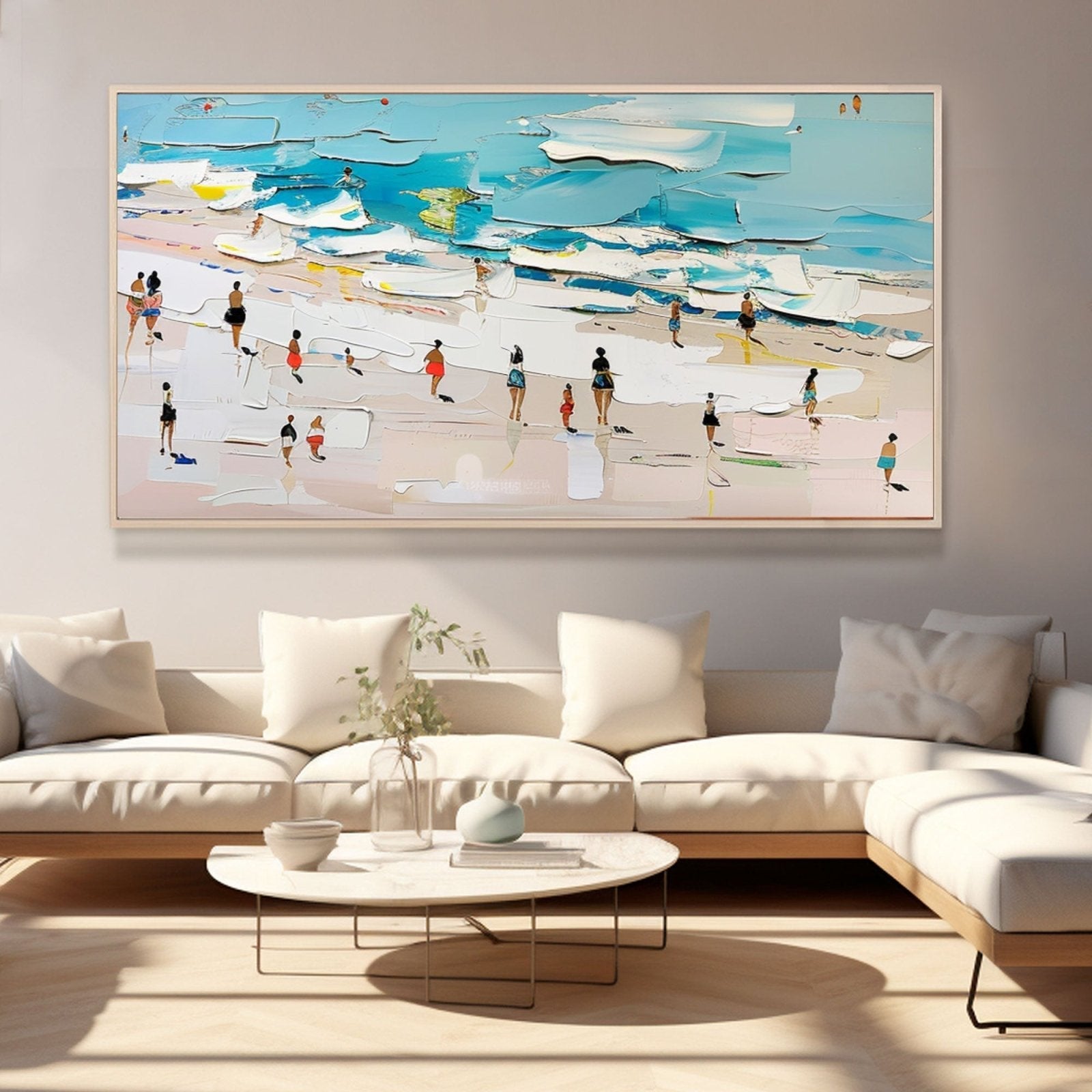 Handmade Beach People Oil Painting Ocean Art