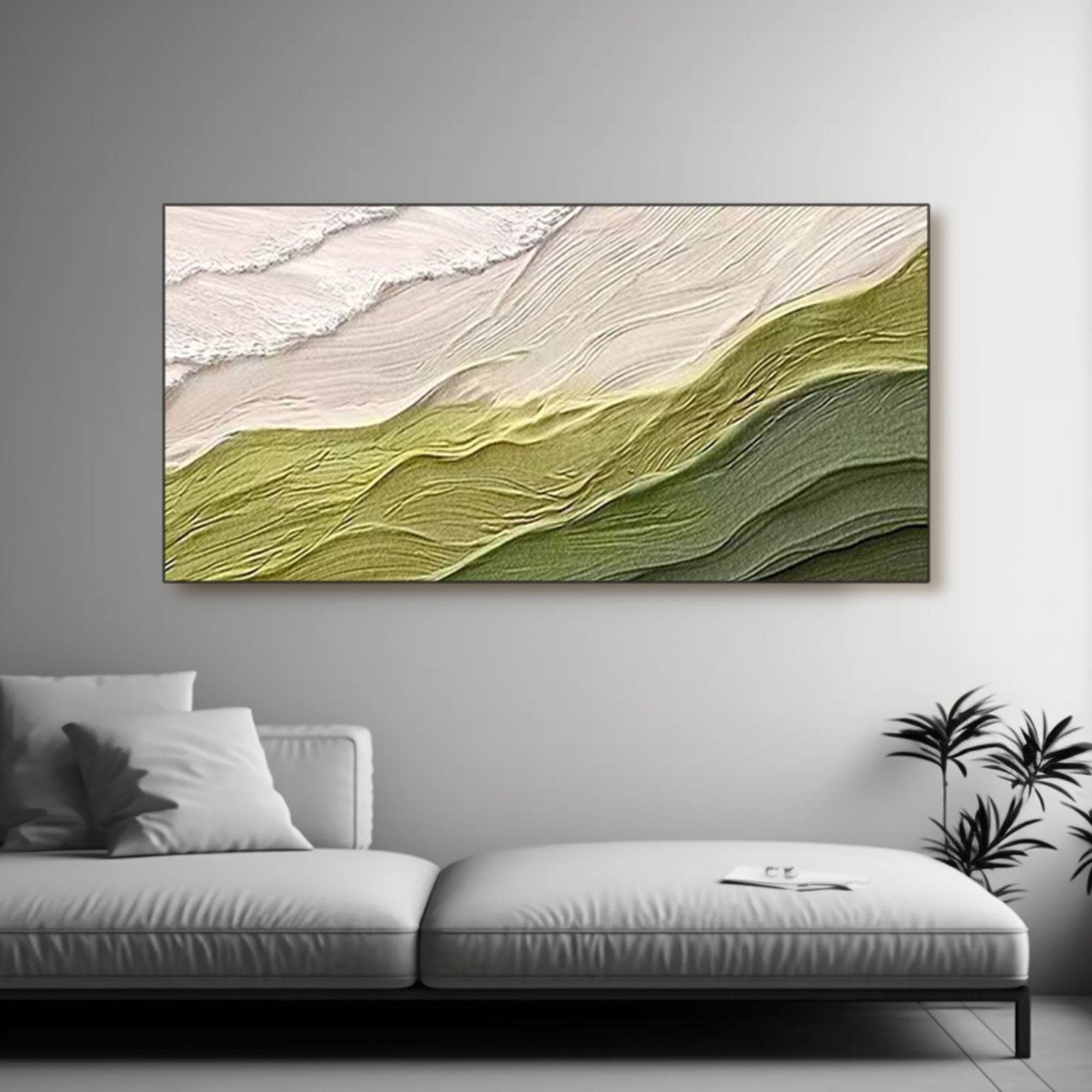 Wabi Sabi Wall Art | Organic Green and White Textured Canvas #TC 232