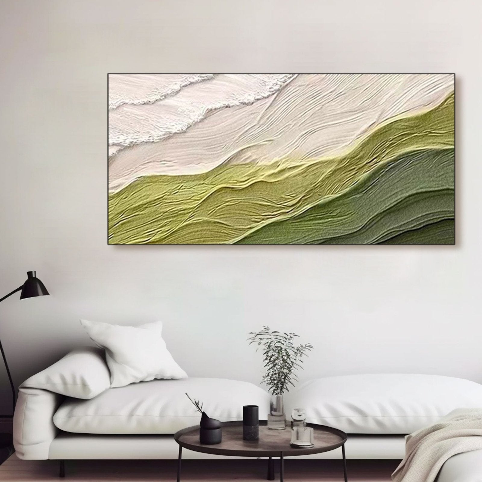 Wabi Sabi Wall Art | Organic Green and White Textured Canvas #TC 232
