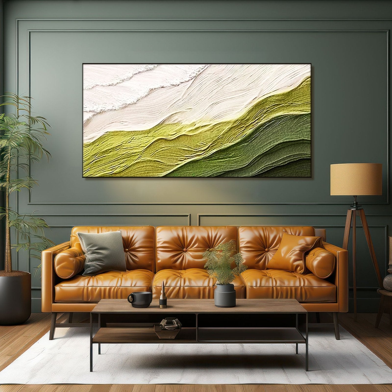 Wabi Sabi Wall Art | Organic Green and White Textured Canvas #TC 232