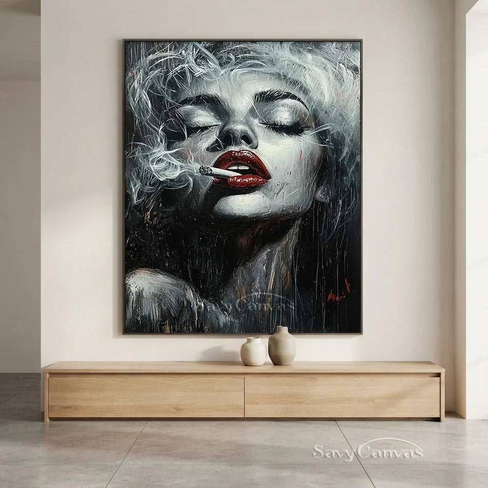 Modern Pop Art Woman Smoking | Glam Wall Canvas #AA 005