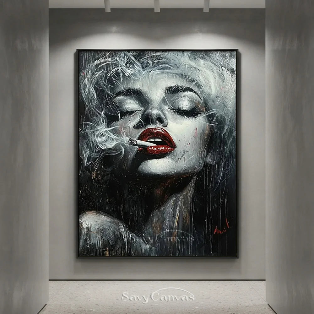 Modern Pop Art Woman Smoking | Glam Wall Canvas #AA 005