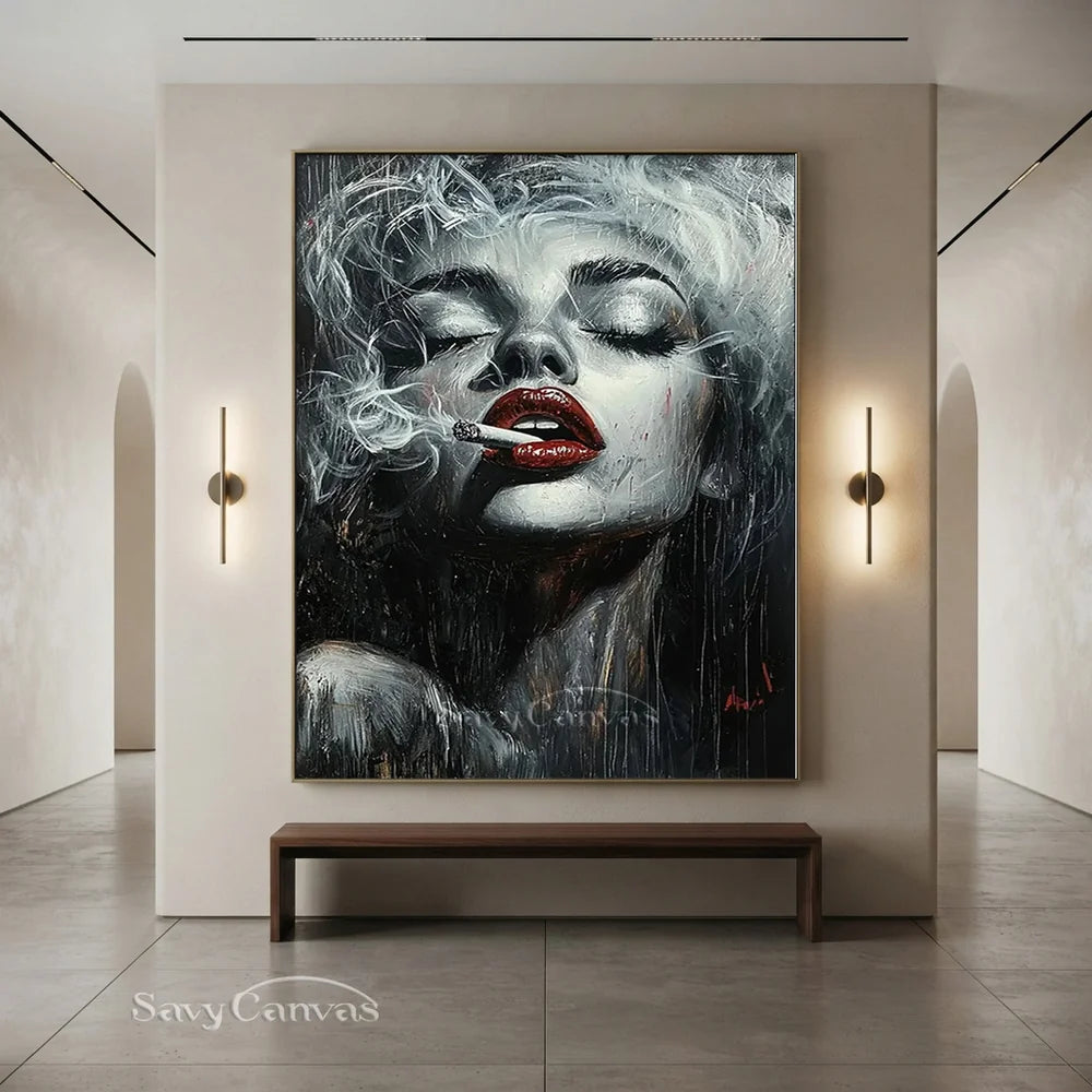 Modern Pop Art Woman Smoking | Glam Wall Canvas #AA 005