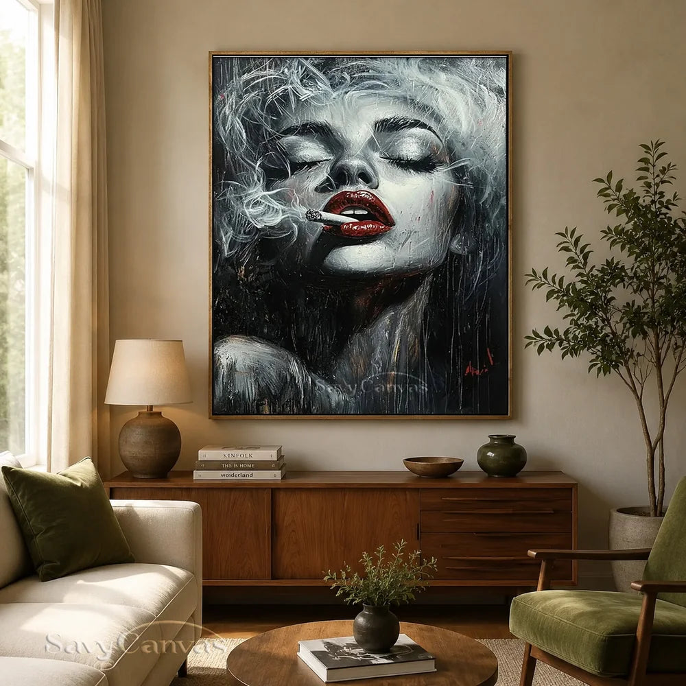 Modern Pop Art Woman Smoking | Glam Wall Canvas #AA 005