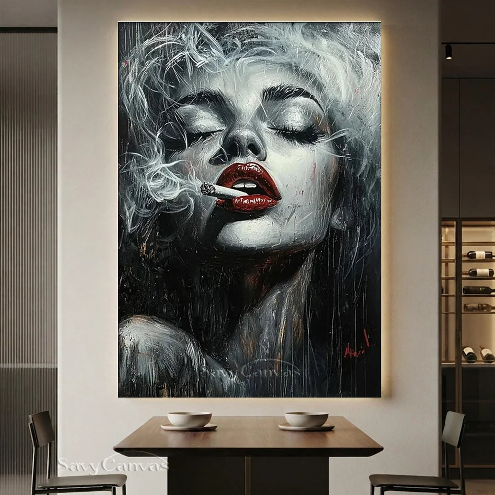 Modern Pop Art Woman Smoking | Glam Wall Canvas #AA 005