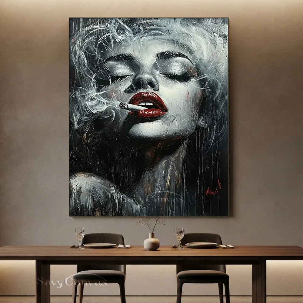 Modern Pop Art Woman Smoking | Glam Wall Canvas #AA 005