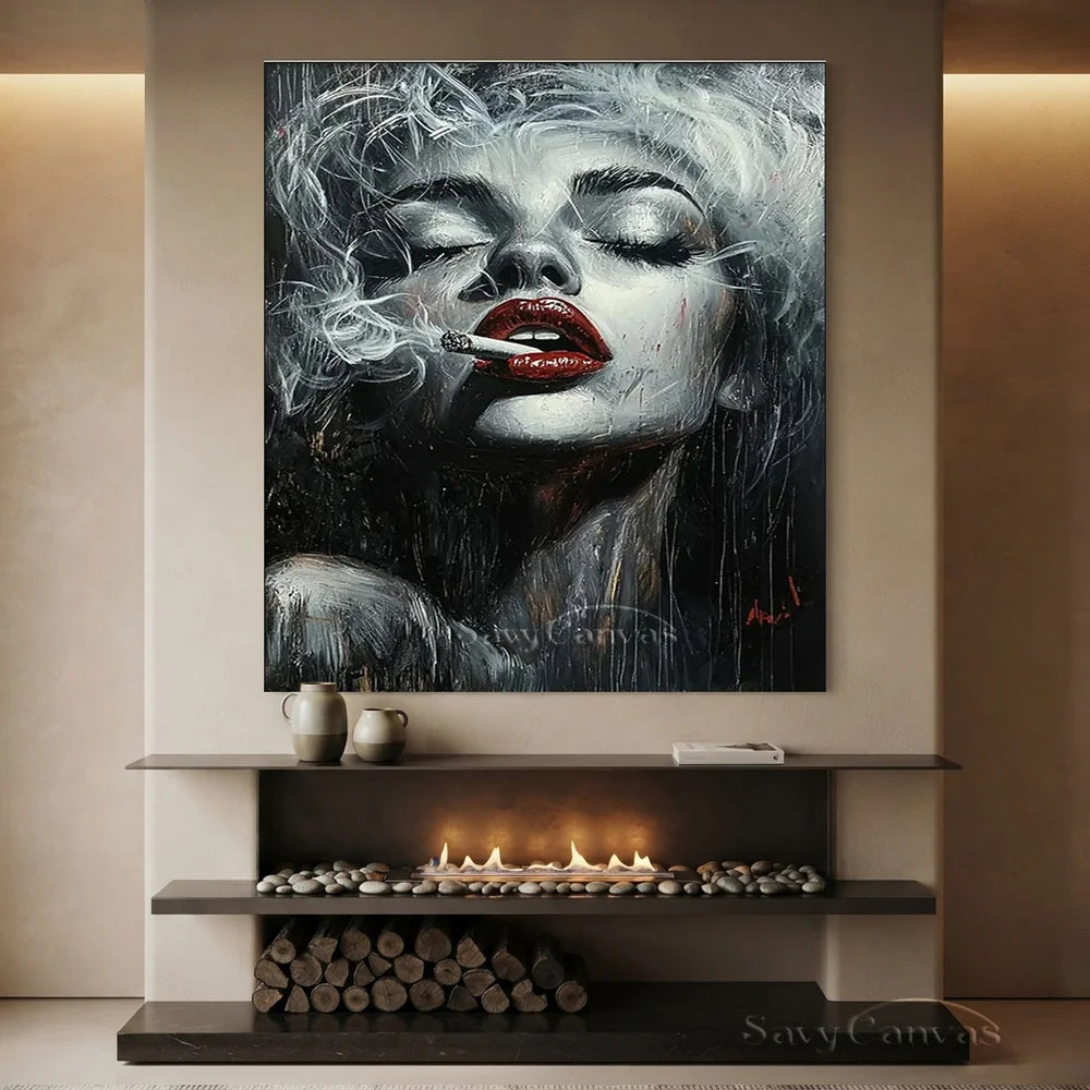 Modern Pop Art Woman Smoking | Glam Wall Canvas #AA 005