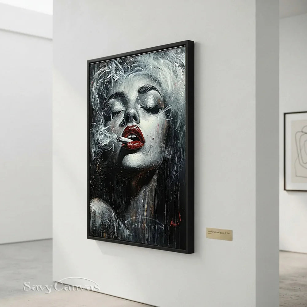 Modern Pop Art Woman Smoking | Glam Wall Canvas #AA 005