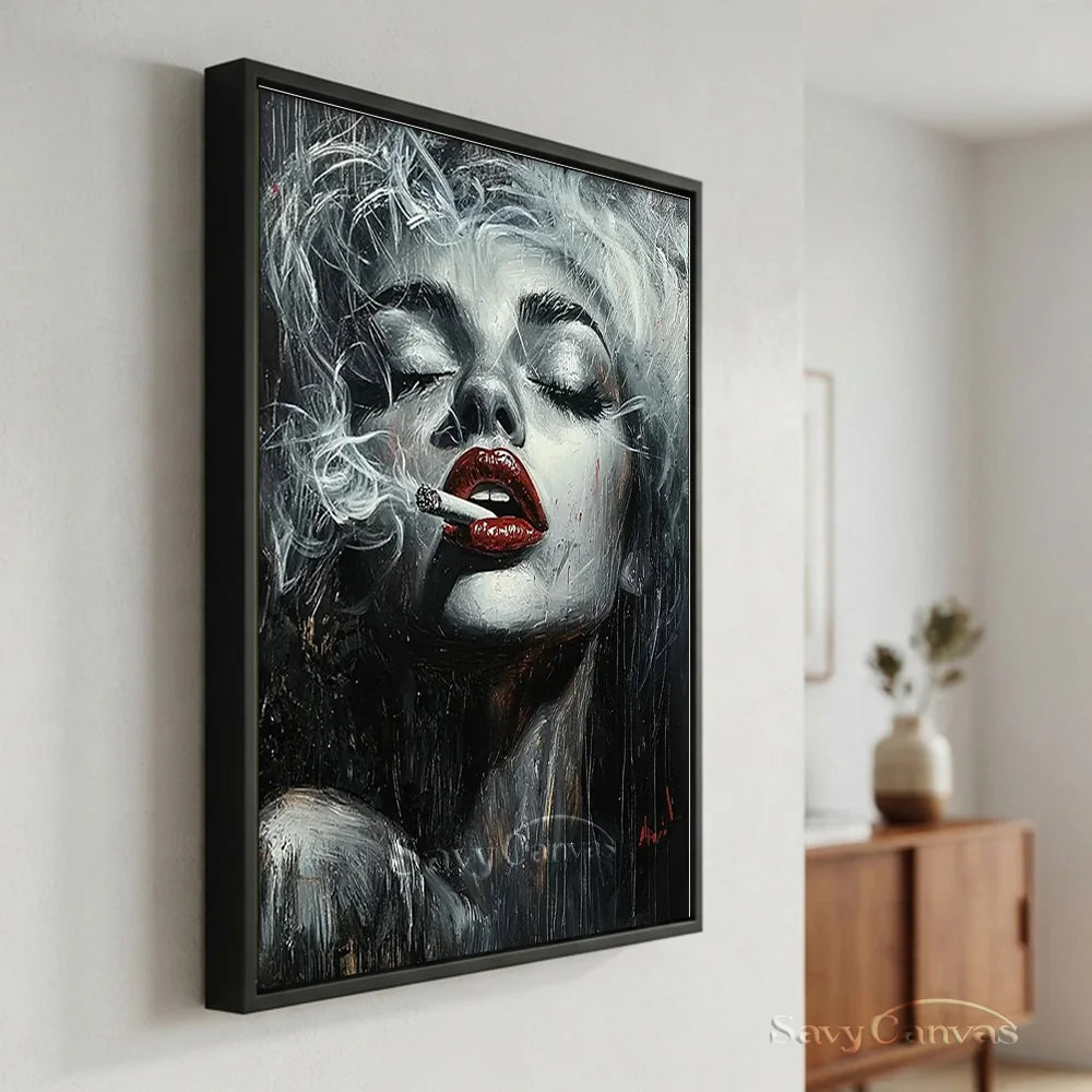 Modern Pop Art Woman Smoking | Glam Wall Canvas #AA 005