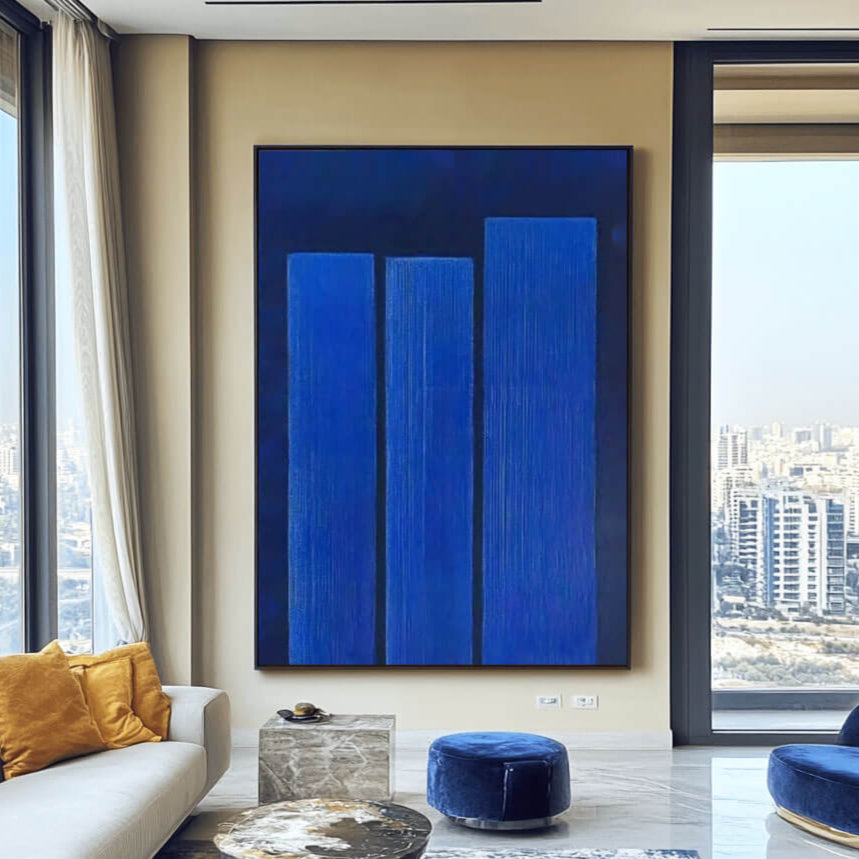 Oversized Statement Wall Art | Large Blue Abstract for Living Room
