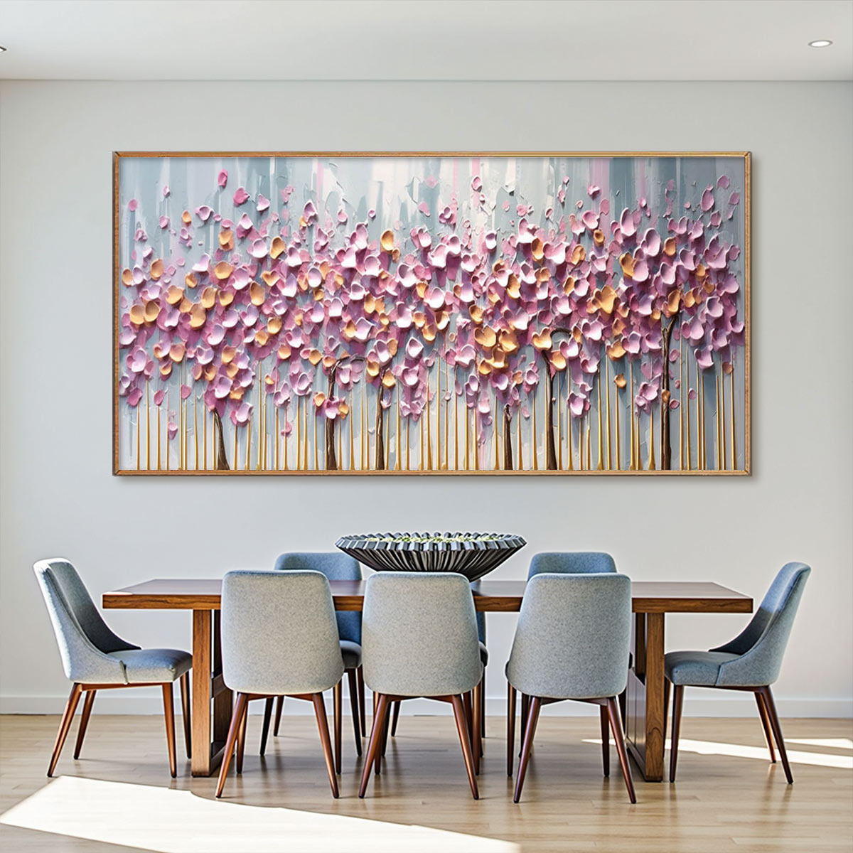 Abstract Pink and Gold Forest Canvas Art | Panoramic Wall Decor