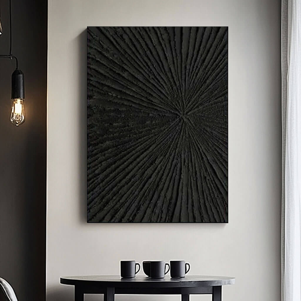 Black 3D Textured Canvas Wall Art | Abstract Radial Design #AA 380