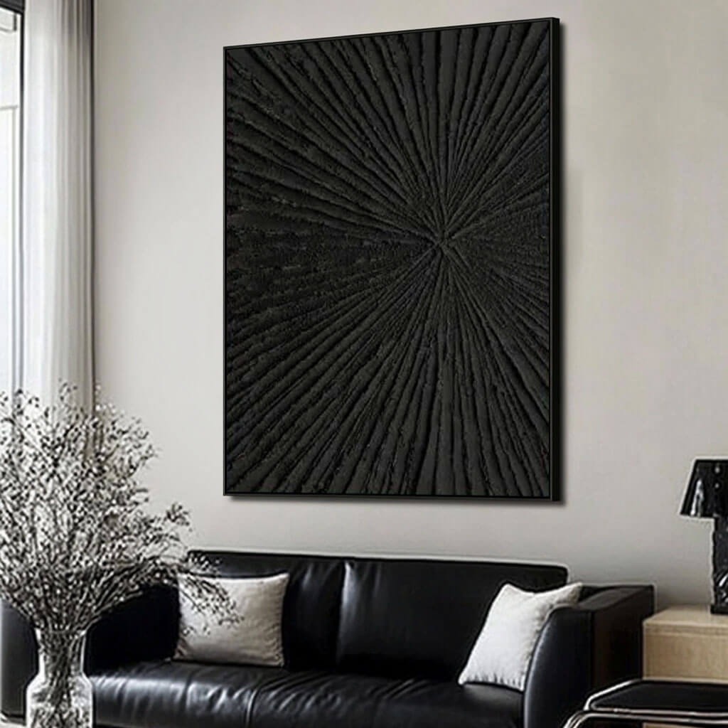 Black 3D Textured Canvas Wall Art | Abstract Radial Design #AA 380