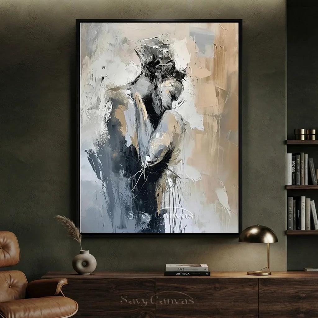 Romantic Abstract Painting | Oversized Vertical Canvas Art Couple Decor #ZZ 191