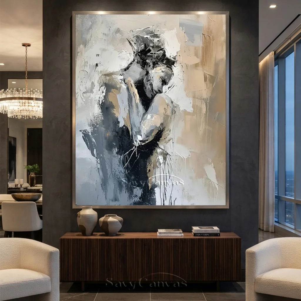 Romantic Abstract Painting | Oversized Vertical Canvas Art Couple Decor #ZZ 191