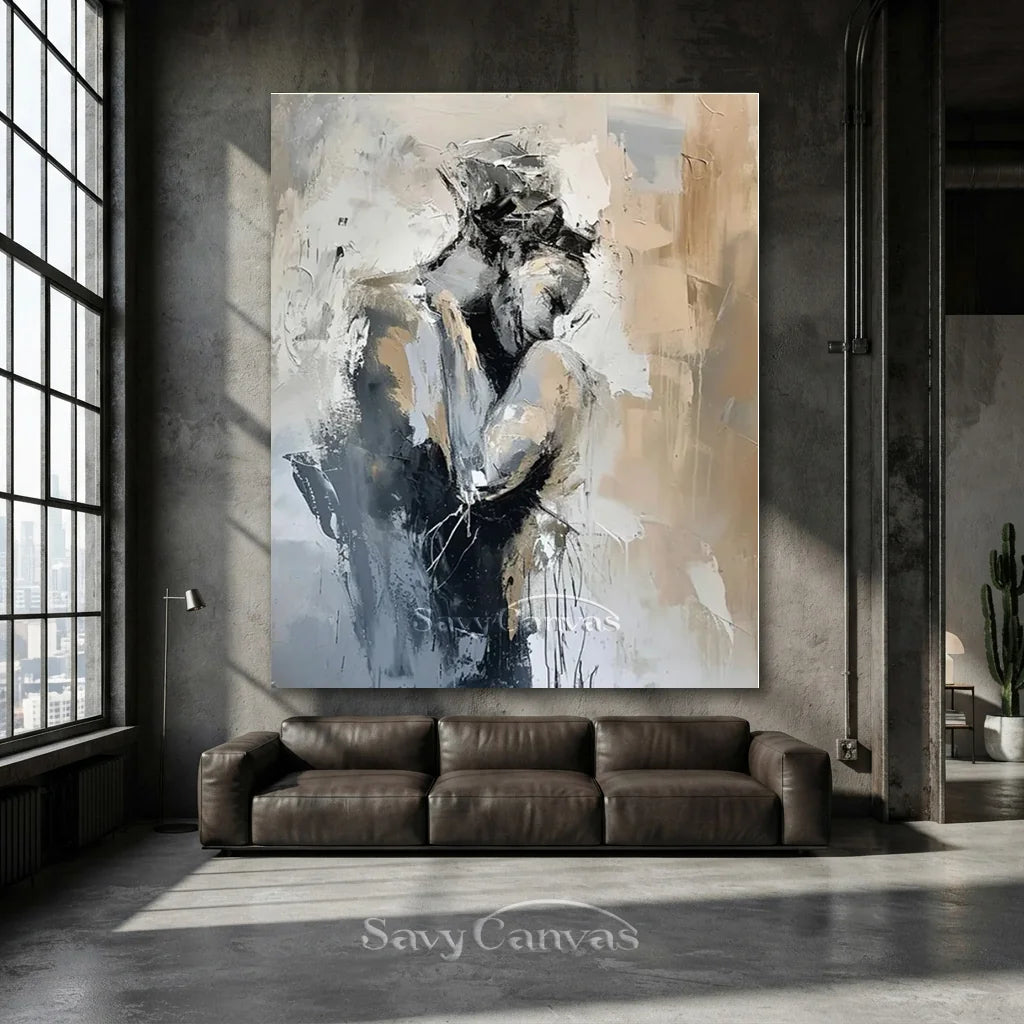 Romantic Abstract Painting | Oversized Vertical Canvas Art Couple Decor #ZZ 191