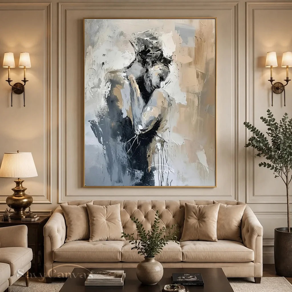 Romantic Abstract Painting | Oversized Vertical Canvas Art Couple Decor #ZZ 191