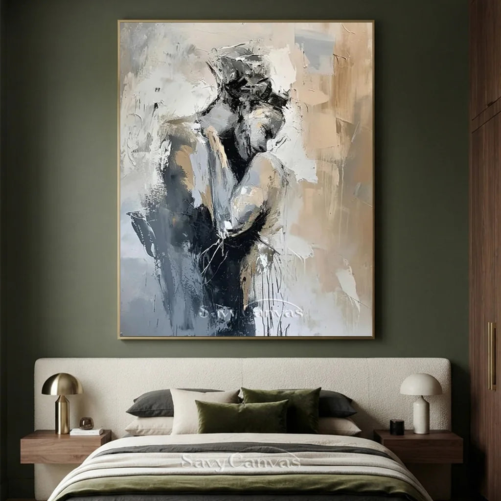 Romantic Abstract Painting | Oversized Vertical Canvas Art Couple Decor #ZZ 191