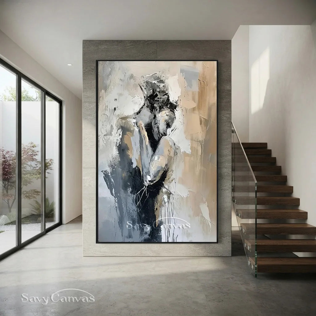 Romantic Abstract Painting | Oversized Vertical Canvas Art Couple Decor #ZZ 191