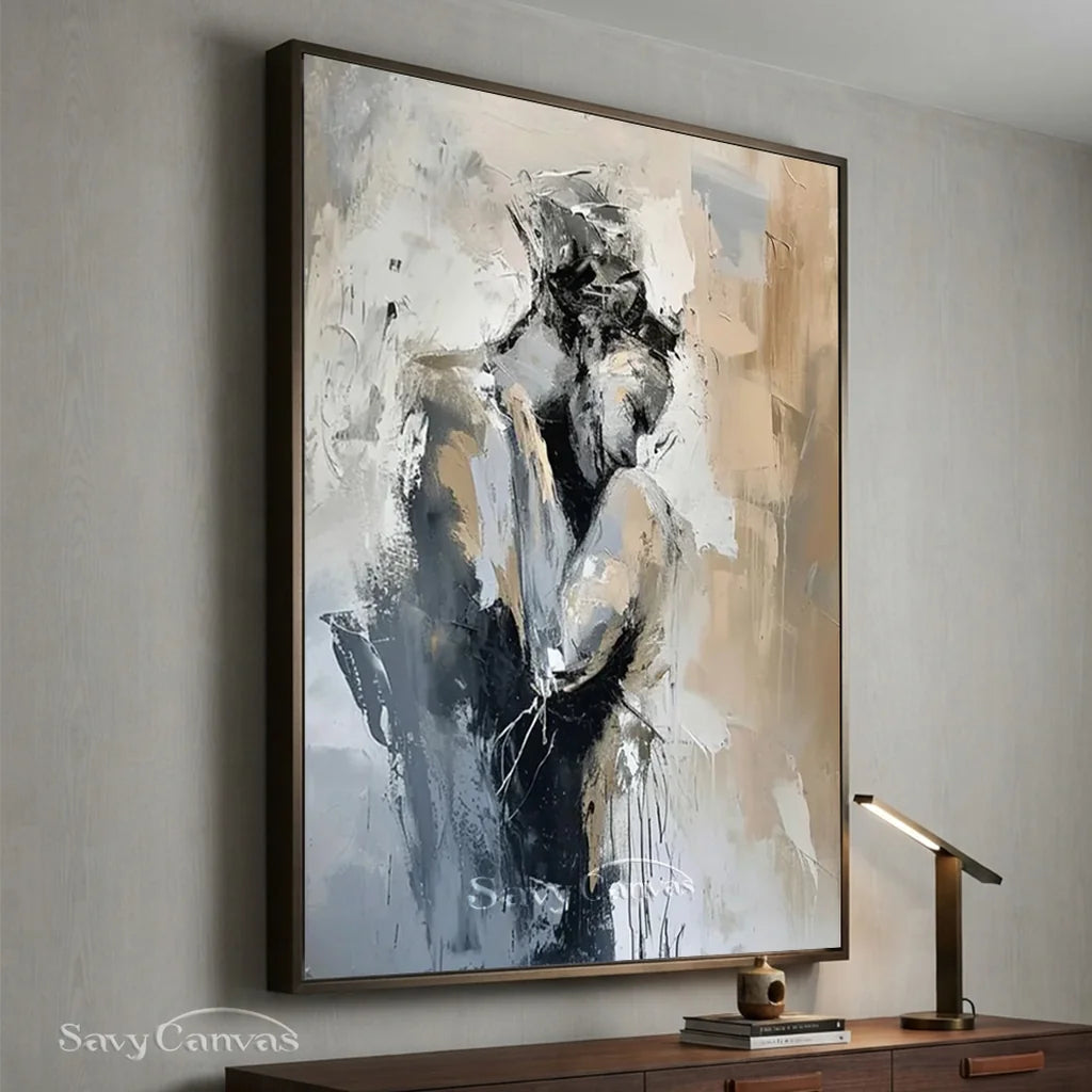 Romantic Abstract Painting | Oversized Vertical Canvas Art Couple Decor #ZZ 191