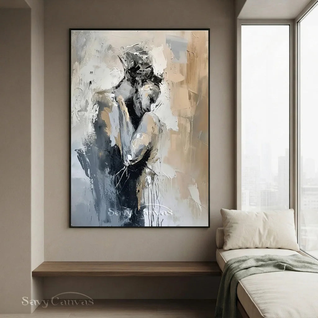 Romantic Abstract Painting | Oversized Vertical Canvas Art Couple Decor #ZZ 191