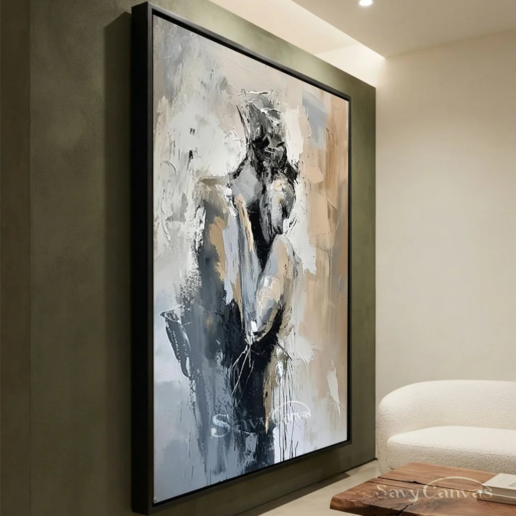 Romantic Abstract Painting | Oversized Vertical Canvas Art Couple Decor #ZZ 191