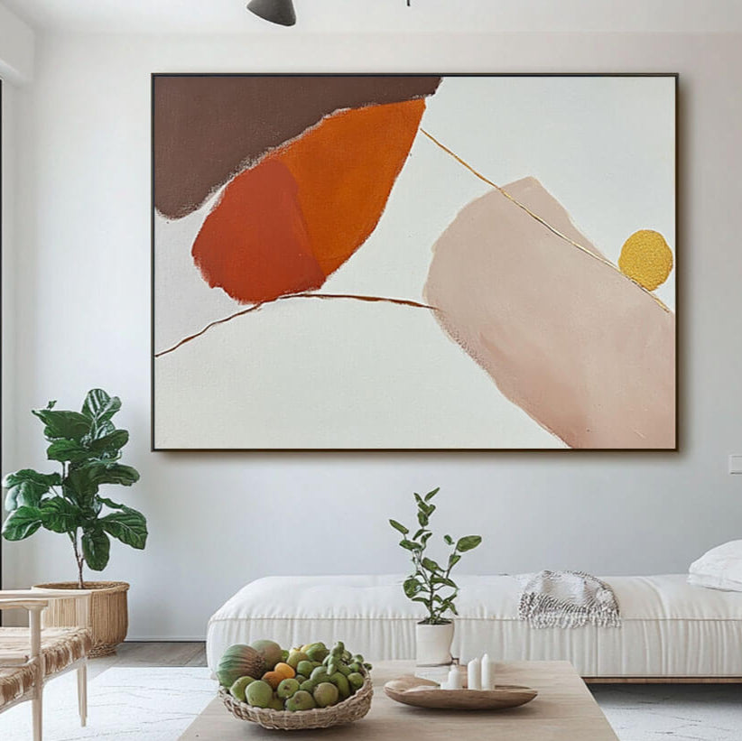 Japandi Style Wall Art | Neutral Abstract Painting with Gold