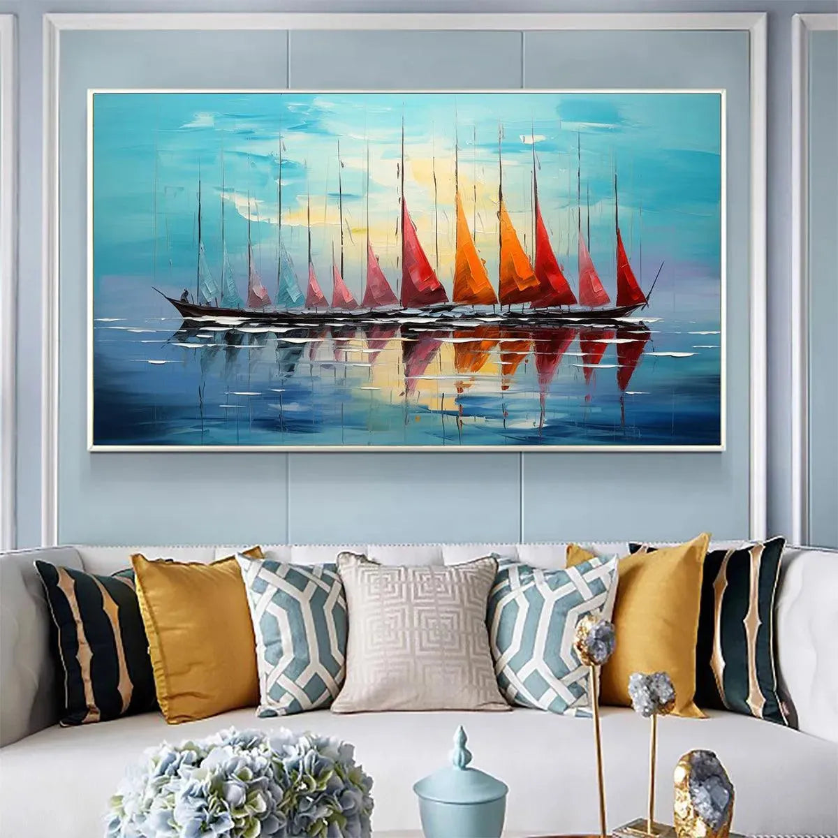 Modern Abstract Seascape | Colorful Sailboat Painting